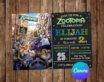 Zaproszenie na przyjęcie urodzinowe Zootopia Zaproszenie na urodziny Zootopia Zaproszenie na Zootopia Edytowalne zaproszenie Zootopia Cyfrowa karta do druku Zootopia