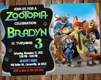 Invitación de Zootopia Invitación de cumpleaños de Zootopia Fiesta de Zootopia Tarjeta digital de Zootopia Tarjeta imprimible de Zootopia Chica de Zootopia