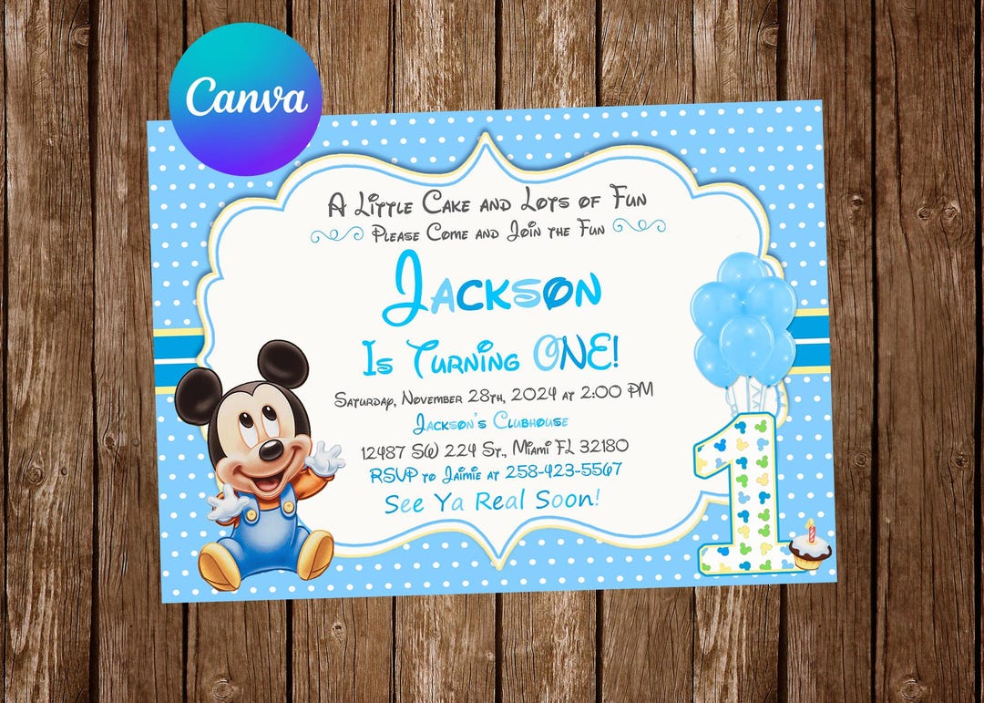 Baby Mickey Mouse Invitation Birthday Party Baby Mickey Mouse First ...