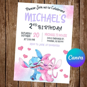 Stitch Invitation Stitch Birthday Invitation Stitch Party Stitch Watercolor Editable Invitation Stitch Digital Printable Card