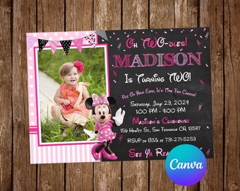 Minnie Maus Einladung Geburtstagsparty Minnie Maus Geburtstagseinladung Minnie Maus bearbeitbare Einladung Digital druckbare Karte