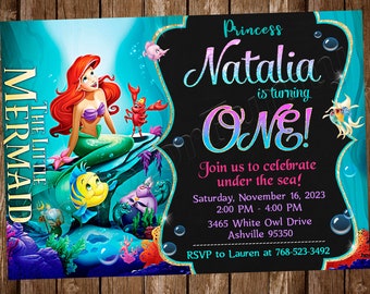 Invitación de La Sirenita Invitación de Ariel Invitación de fiesta de cumpleaños de La Sirenita Invitación de fiesta de cumpleaños de Ariel Fiesta de La Sirenita