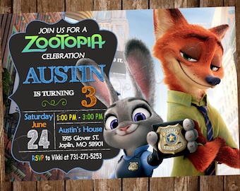 Invitación de Zootopia Invitación de cumpleaños de Zootopia Fiesta de Zootopia Tarjeta digital de Zootopia Tarjeta imprimible de Zootopia Chica de Zootopia