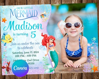 Little Mermaid Invitation Birthday Party Ariel Birthday Invitation Little Mermaid Editable Invitation Ariel Digital Printable Card