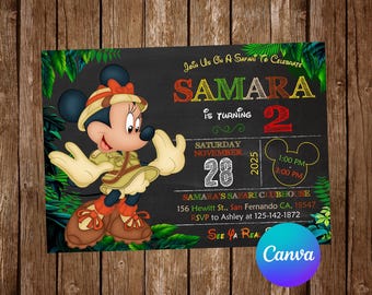 Minnie Maus Safari Einladung Geburtstagsparty Minnie Maus Geburtstagseinladung Minnie Maus bearbeitbare Einladung Digital druckbare Karte