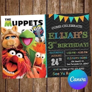 Muppet Babies Einladung Geburtstagsparty Muppet Babies Geburtstagseinladung Muppet Babies bearbeitbare Einladung Digital druckbare Karte