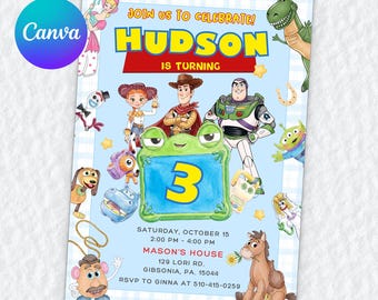 Toy Story 3rd Birthday Invitation, Editable Canva Template, Space Ranger Galaxy, Woody and Buzz, Digital Download