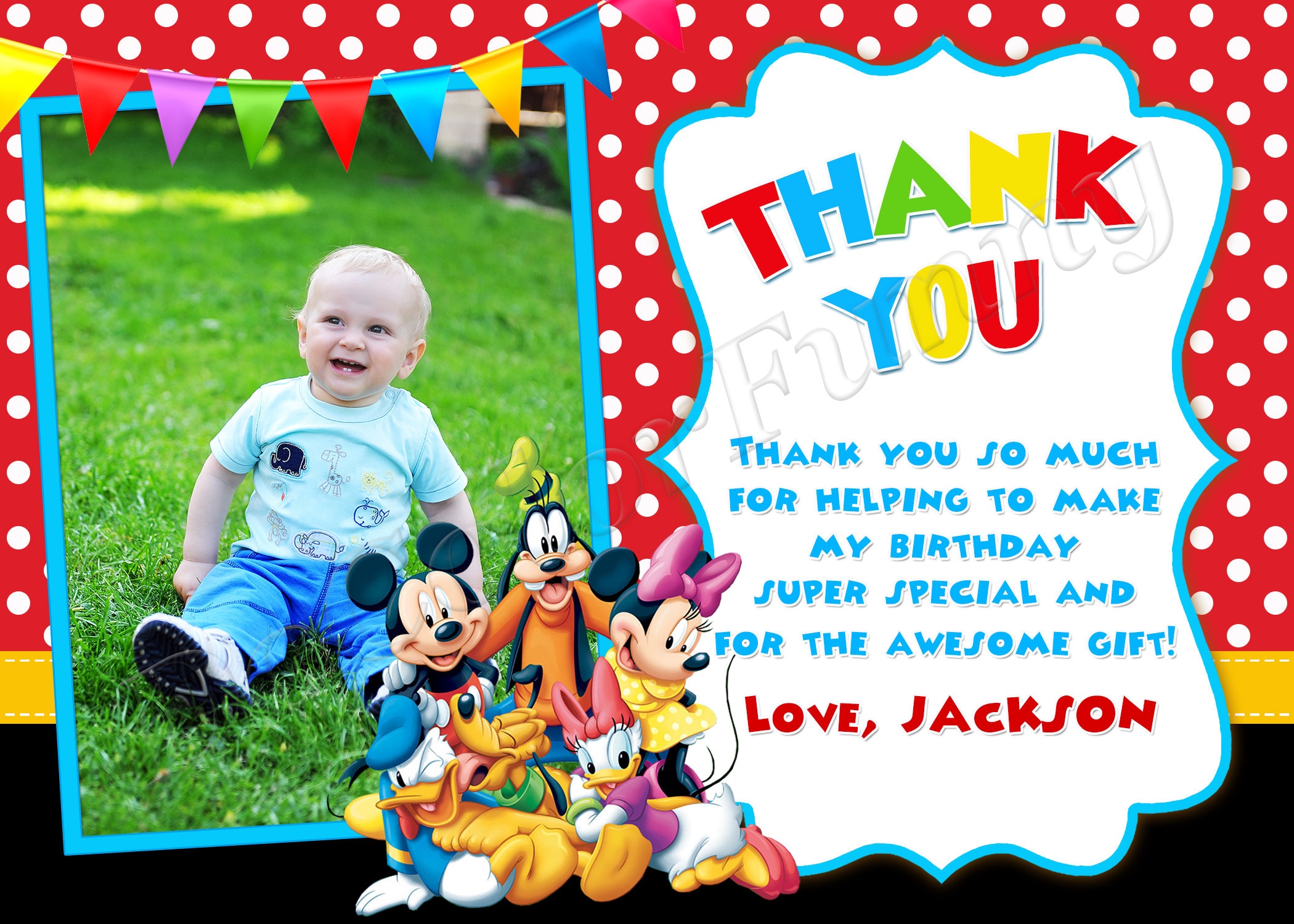 Mickey Mouse Clubhouse Thank You Card Mickey Mouse Clubhouse Invitation ...