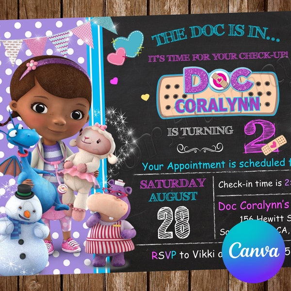 Doc McStuffins Invitation Birthday Party Doc McStuffins Birthday Invitation Doc McStuffins Editable Invitation Doc McStuffins Digital Card