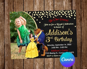 Beauty and the Beast Invitation Princess Belle Invitation Birthday Party Belle Birthday Invitation Belle Editable Invitation
