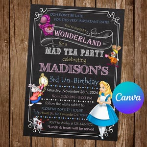 Alice in Wonderland Invitation Birthday Party Alice in Wonderland Birthday Invitation Alice Editable Invitation