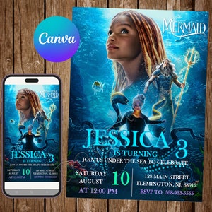 Little Mermaid Invitation Birthday Party Ariel Birthday Invitation Little Mermaid Watercolor Editable Invitation Ariel Digital Card