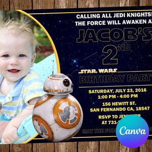 Star Wars Invitation Birthday Party BB8 Birthday Invitation Star Wars Invite BB8 Editable Invitation Star Wars Digital Card