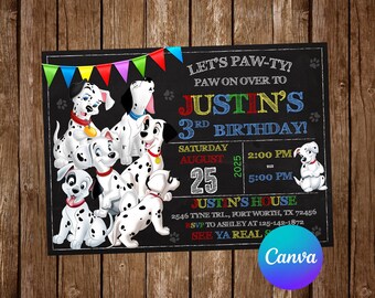 101 Dalmatians Invitation Birthday Party 101 Dalmatians Birthday Invitation 101 Dalmatians Editable Invitation