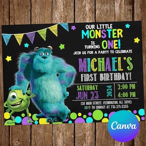 Monsters Invitation Birthday Party Monsters University Birthday Invitation Monsters Inc Editable Invitation Digital Card