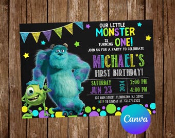 Monsters Invitation Birthday Party Monsters University Birthday Invitation Monsters Inc Editable Invitation Digital Card