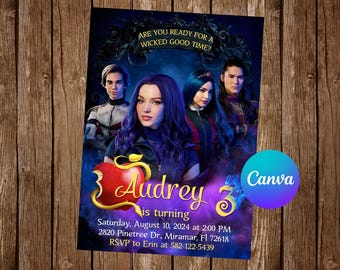 Descendants Invitation Birthday Party Descendants Birthday Invitation Descendants Invite Descendants Editable Invitation Digital Card