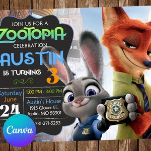 Zootopia Invitation Birthday Party Zootopia Birthday Invitation Zootopia Invite Zootopia Editable Invitation Zootopia Digital Printable Card