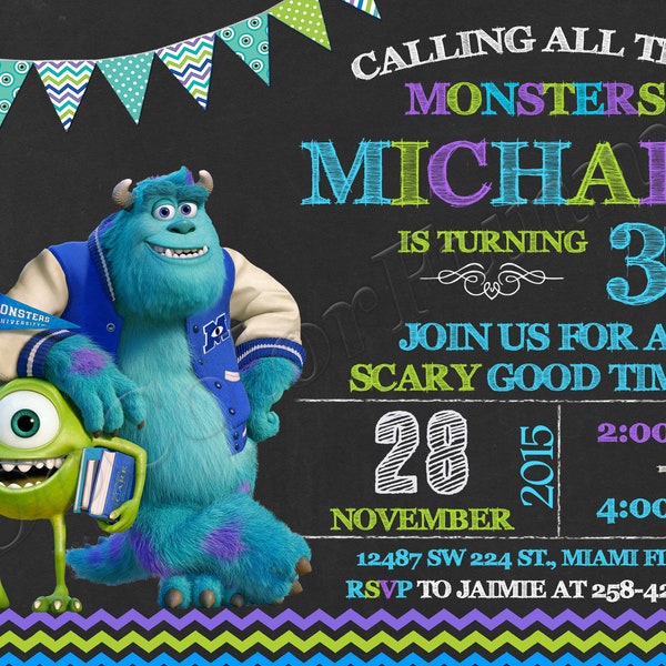 Monsters University Invitation Monsters Invitation Monsters University Birthday Party Invitation Monsters University Party Monsters Birthday