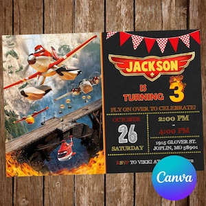 Planes Fire and Rescue Invitation Birthday Party Planes Birthday Invitation Planes Editable Invitation Planes Digital Card