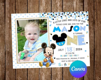 Baby Mickey Mouse Invitation Birthday Party Baby Mickey Mouse First Birthday Invitation Baby Mickey Mouse Editable Invitation Digital Card