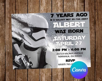 Invitación de Star Wars para fiesta de cumpleaños, invitación de cumpleaños de Star Wars, invitación de Star Wars, invitación editable de Star Wars, tarjeta digital