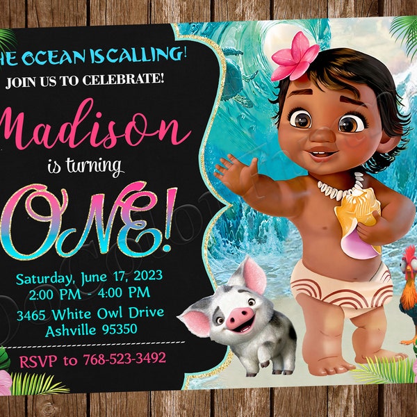 Baby Moana Invitation Baby Moana Birthday Party Invitation Baby Moana Party Baby Moana Invite Baby Moana Card