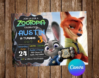 Zootopia Einladung Geburtstagsparty Zootopia Geburtstagseinladung Zootopia einladen Zootopia bearbeitbare Einladung Zootopia digitale druckbare Karte