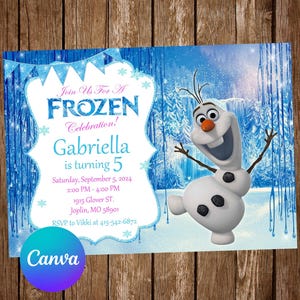 Olaf uitnodiging Frozen uitnodiging Frozen verjaardagsfeestje Frozen verjaardagsuitnodiging Olaf bewerkbare uitnodiging Frozen digitale afdrukbare kaart