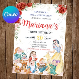Convite Branca de Neve Festa de Aniversário Princesa Branca de Neve Convite de Aniversário Branca de Neve Convite Editável em Aquarela Cartão Digital