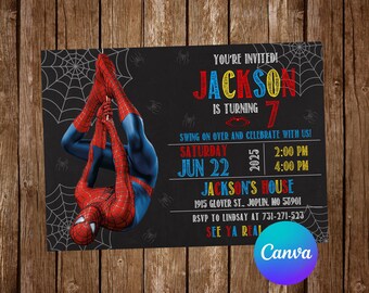 Spiderman Invitation Birthday Party Spiderman Birthday Invitation Spiderman Editable Invitation Spiderman Digital Printable Card
