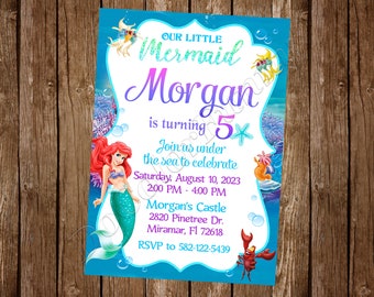 Uitnodiging kleine zeemeermin Ariel uitnodiging kleine zeemeermin verjaardagsfeestje uitnodiging Ariel verjaardagsfeestje kleine zeemeermin feest