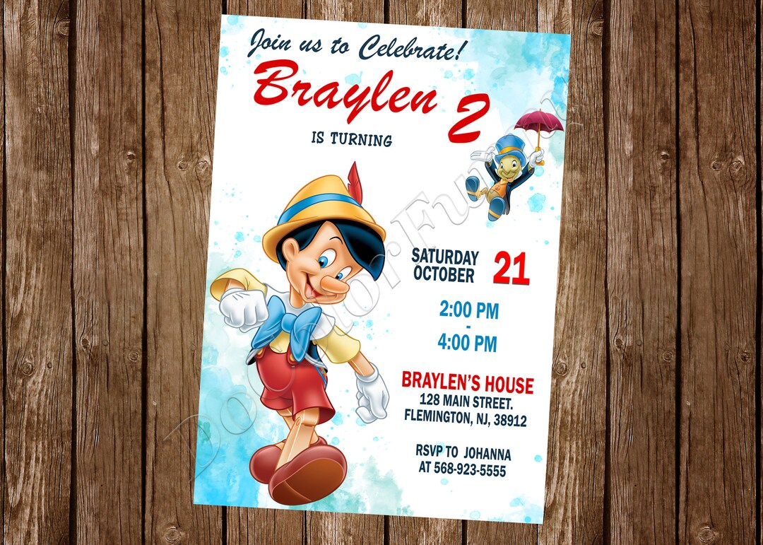 Pinocchio Invitation Pinocchio Birthday Pinocchio Party Pinocchio ...