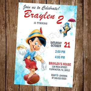 Invito Pinocchio Compleanno Pinocchio Festa Pinocchio Invito Pinocchio Pinocchio Stampabile Invito Jiminy Pinocchio Digitale