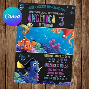 Finding Nemo Invitation Birthday Party Finding Nemo Birthday Invitation Finding Dory Editable Invitation Digital Printable Card