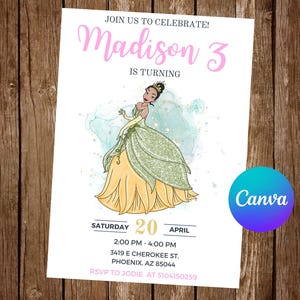Princess Tiana Invitation Birthday Party Tiana Birthday Invitation Tiana Invites Tiana Editable Invitation Tiana Digital Card