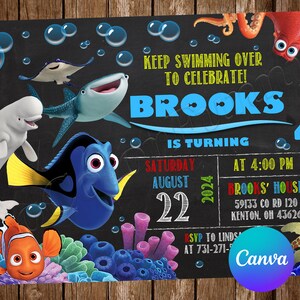 Finding Nemo Invitation Birthday Party Finding Nemo Birthday Invitation Finding Dory Editable Invitation Digital Printable Card