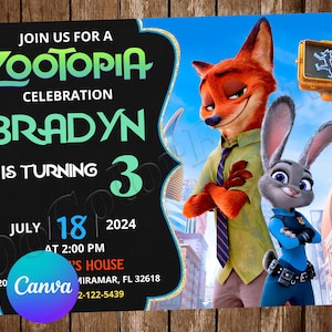 Zootopia Invitation Birthday Party Zootopia Birthday Invitation Zootopia Invite Zootopia Editable Invitation Zootopia Digital Printable Card