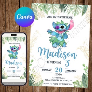 Stitch Invitation Stitch Birthday Invitation Stitch Party Stitch Watercolor Editable Invitation Stitch Digital Printable Card