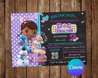Doc McStuffins uitnodiging verjaardagsfeestje Doc McStuffins verjaardagsuitnodiging Doc McStuffins bewerkbare uitnodiging Doc McStuffins digitale kaart