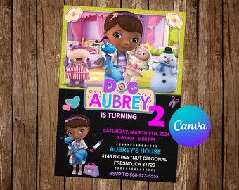 Doc McStuffins uitnodiging verjaardagsfeestje Doc McStuffins verjaardagsuitnodiging Doc McStuffins bewerkbare uitnodiging Doc McStuffins digitale kaart