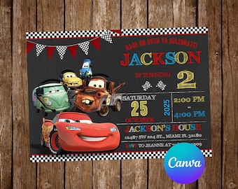 Cars Invitation Birthday Party Cars Birthday Invitation McQueen Invite Cars Editable Invitation Cars Digital Printable Card