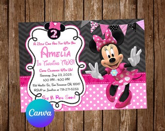 Minnie Maus Einladung Geburtstagsparty Minnie Maus Geburtstagseinladung Minnie Maus bearbeitbare Einladung Digital druckbare Karte