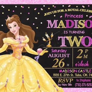 Convite da Bela Convite da Princesa Bela Convite de Aniversário da Bela Festa da Princesa Bela Convite da Princesa Bela