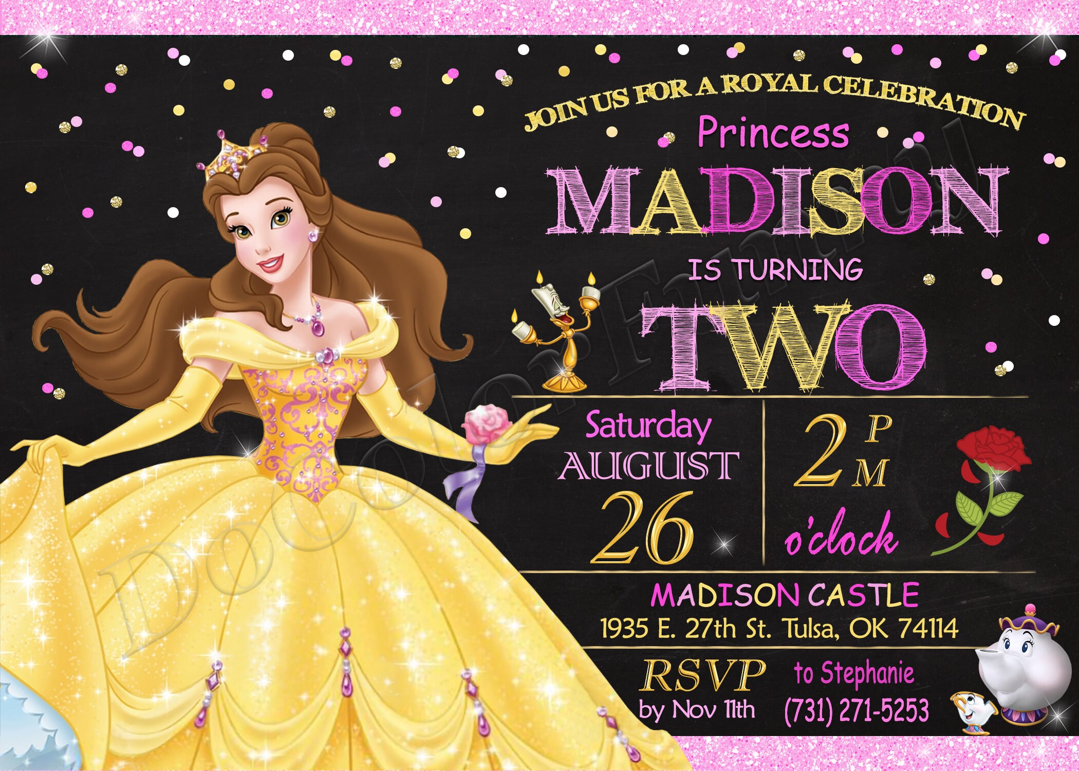 Belle Invitation Princess Belle Invitation Belle Birthday Invitation ...