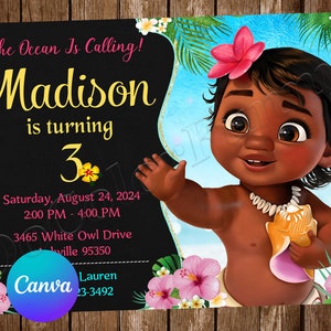 Baby Moana Invitation Birthday Party Baby Moana Birthday Invitation Moana Invite Moana Editable Invitation Moana Digital Card