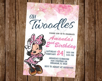 Minnie Mouse Invitation Minnie Mouse Watercolor Invitation Minnie Mouse Oh Twodles Invitation Minnie Mouse Oh Twodles Watercolor Invitation