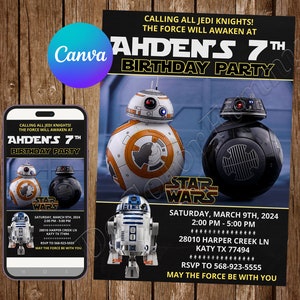 Invitation Star Wars, fête d'anniversaire, Invitation d'anniversaire BB8, Invitation Star Wars, Invitation BB8, modifiable, Carte numérique Star Wars