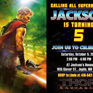 Invitation de Thor Invitation de Thor Ragnarok Invitation de fête d'anniversaire de Thor Anniversaire de Thor Ragnarok Thor Fête de Thor Ragnarok Thor inviter