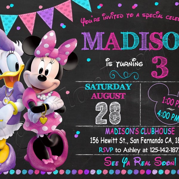 Minnie Mouse Invitation Daisy Duck Invitation Pink Minnie Mouse Birthday Daisy Duck Birthday Minnie Mouse Party Daisy Duck Party